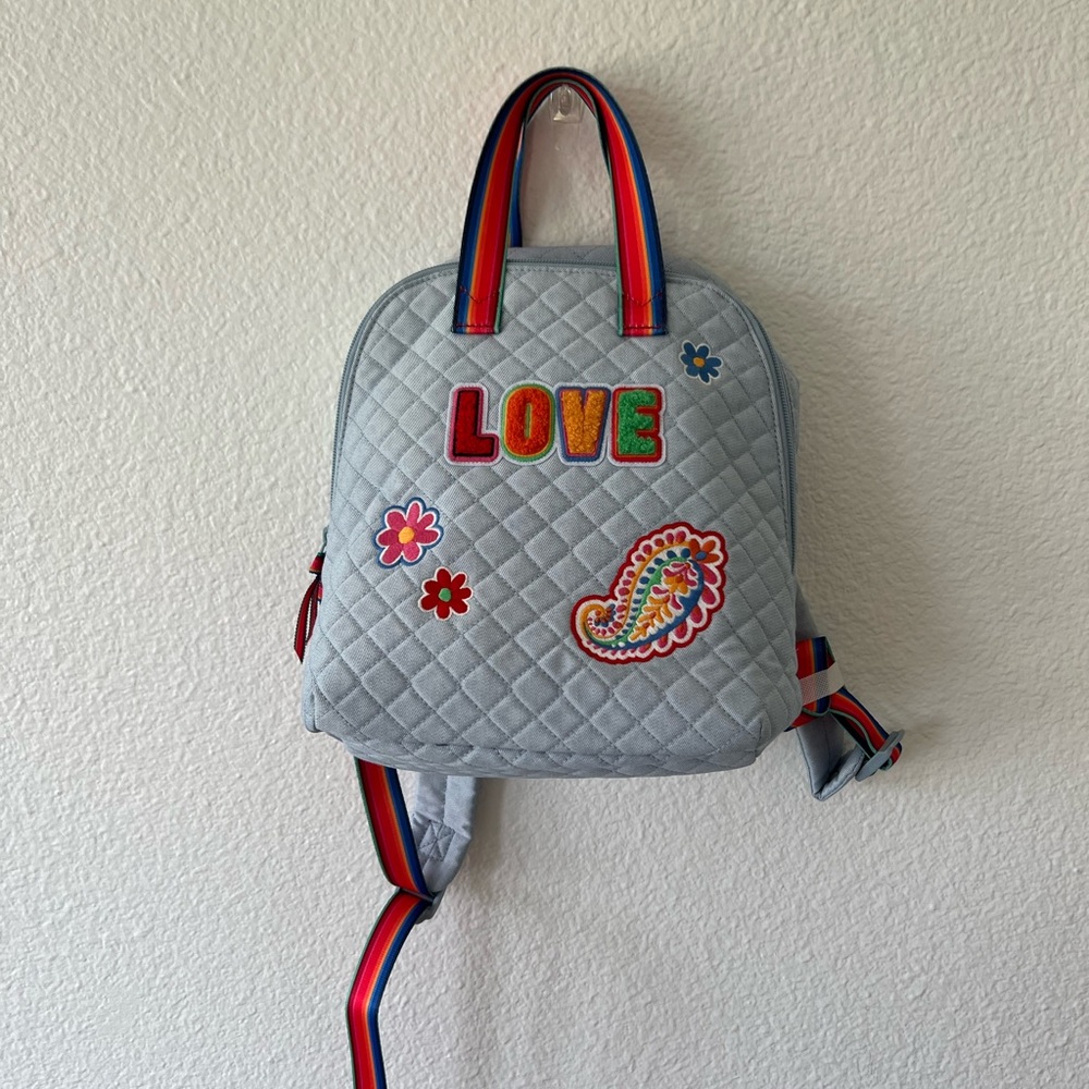 NWOT Vera Bradley Heather Blue Backpack with Colorful Patches